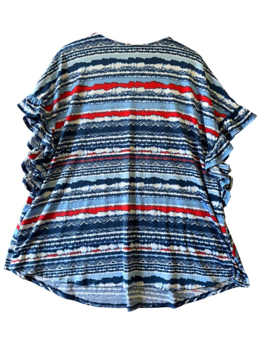 Ruby Rd. Womens 2X Striped Ruffle Sleeve Top V-Neck - Picture 2 of 8